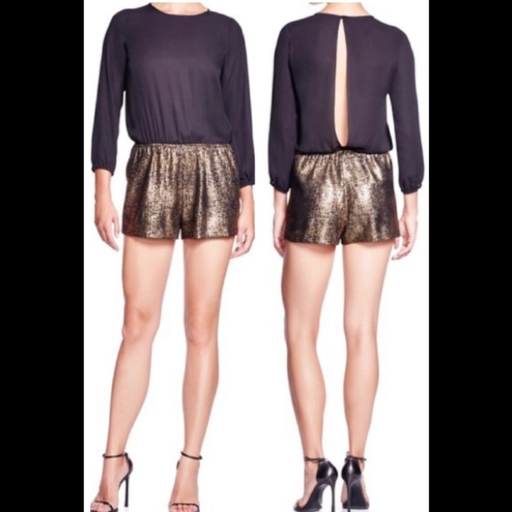 Aqua Bloomingdales Black & Gold Romper Medium